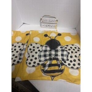 Bee Lot 3 Piece 2- 19.5 X 17” Throw Pillow Covers & Wood Sign
